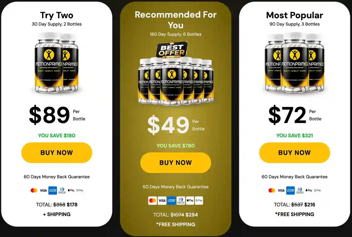 MotiionPrimeX Pricing Options 2 Bottle 3 Bottle 6 Bottle
